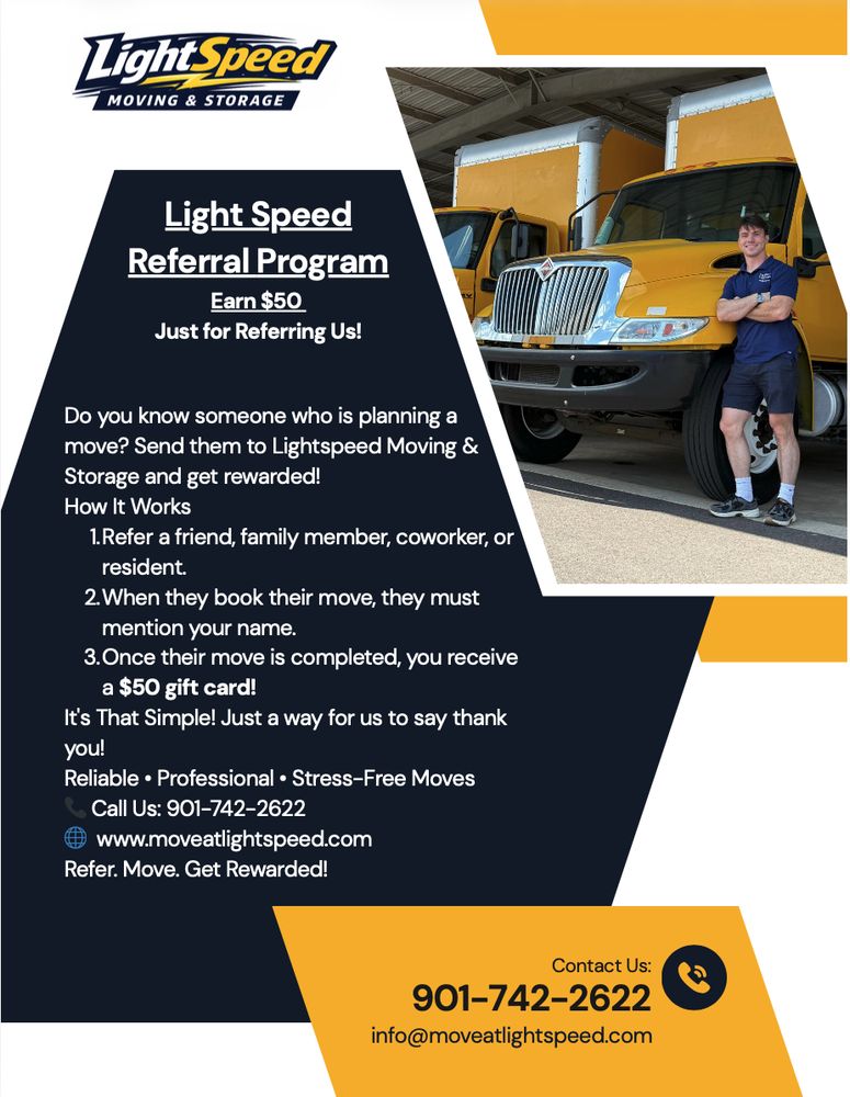 LightSpeed Moving referral program flyer